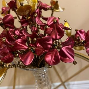 Christmas decor Artificial flowers Handmade 29 Beaded Burgundy & Gold color